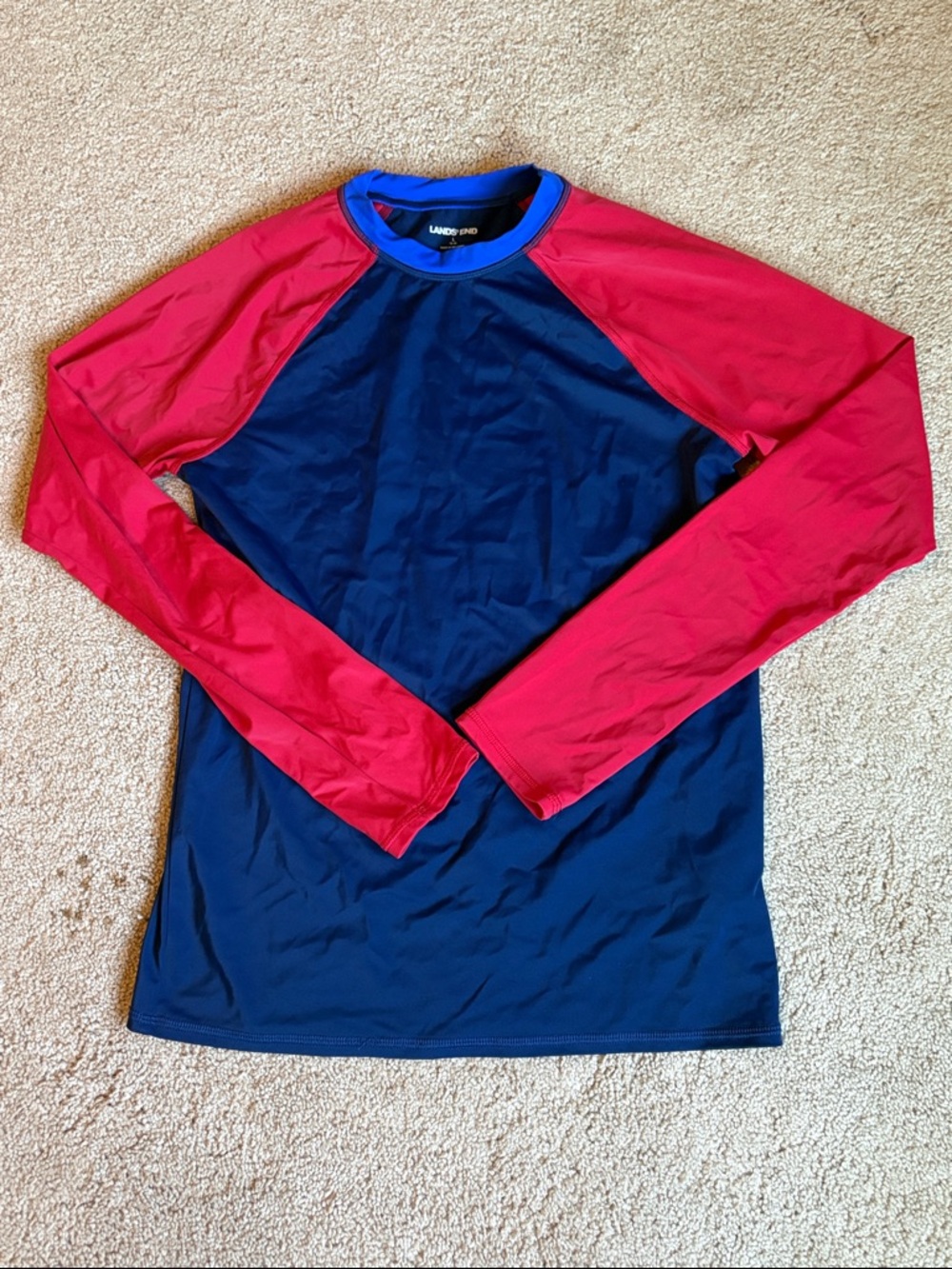 Lands' End kids large 14/16 Long-Sleeve rash guard Swim Top in Navy and Red